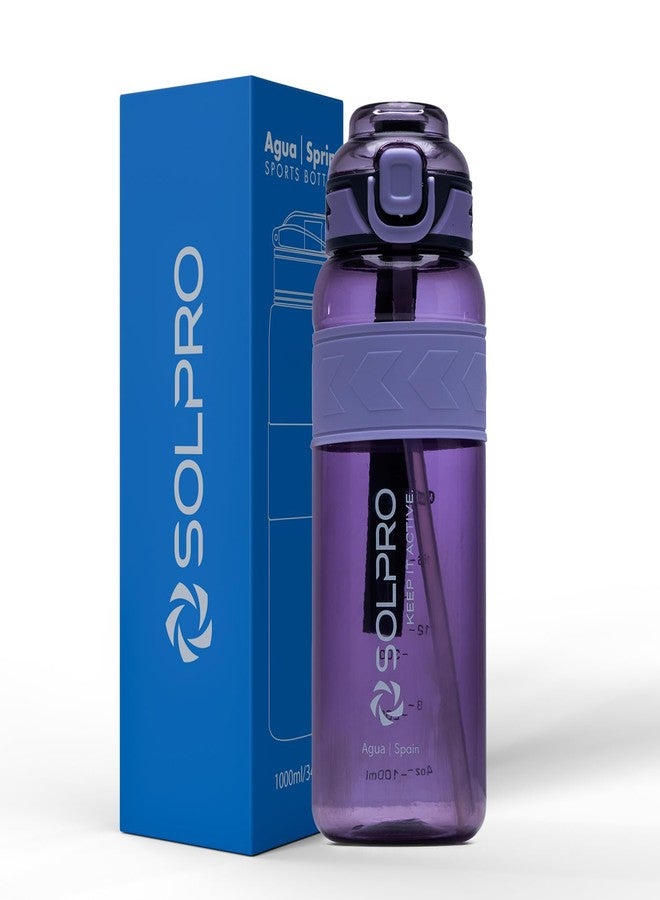 Solpro Agua Spain Sipper Water Bottle 1000 ml Leakproof BPA Free, Sipper Bottle for Kids, Men, Women, Adults for School, Office, College, Travel, Gym, Workout, Outdoor, Camping (Purple/Purple) - Image 1